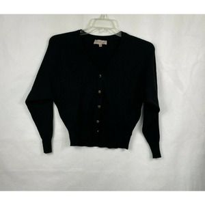 PHILOSOPHY Cardigan Sweater M Black V-neck GOLD Button Front Long Sleeve soft